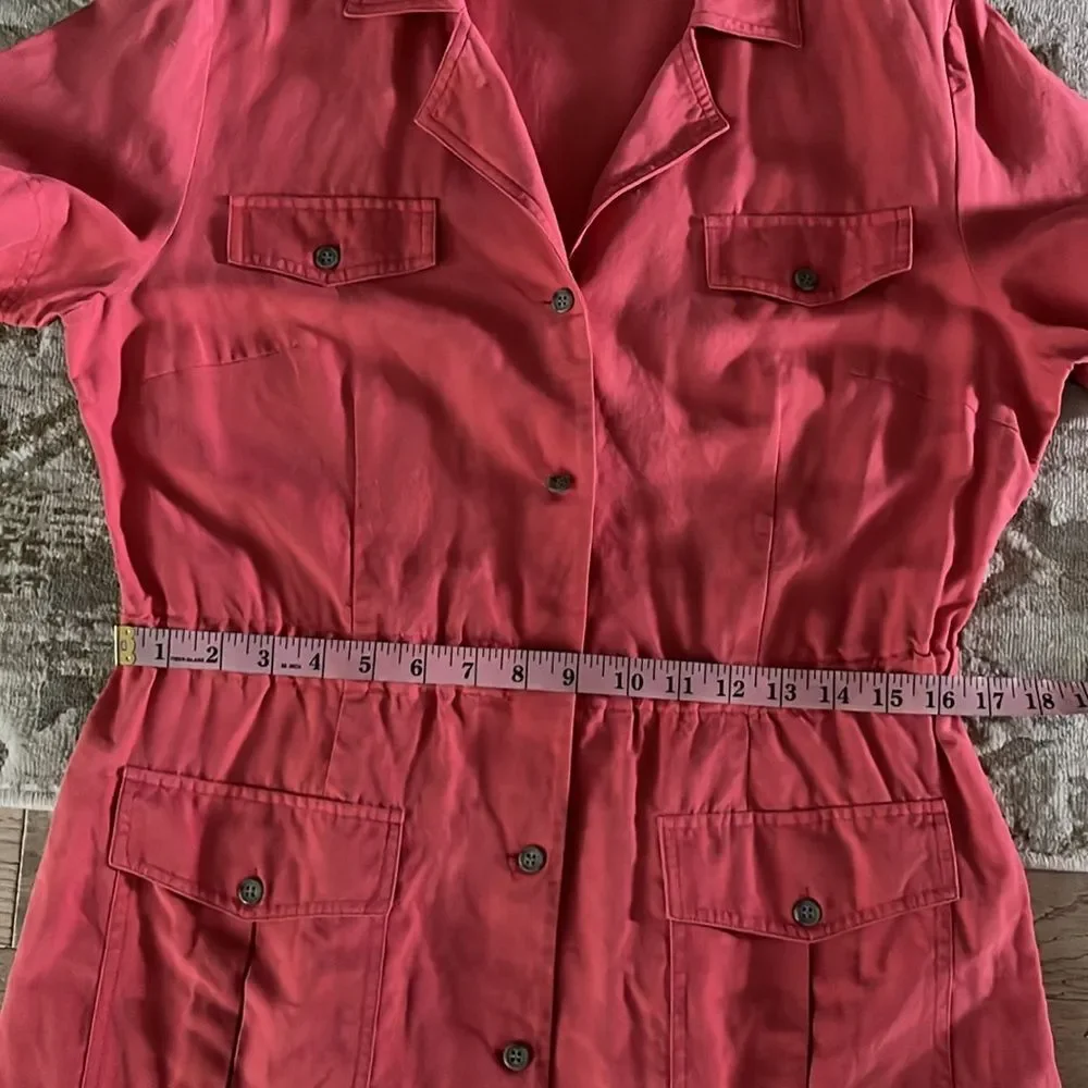 Talbots Linen Blend Shirt-Dress With Pockets Short Sleeve Red Rustic M-L